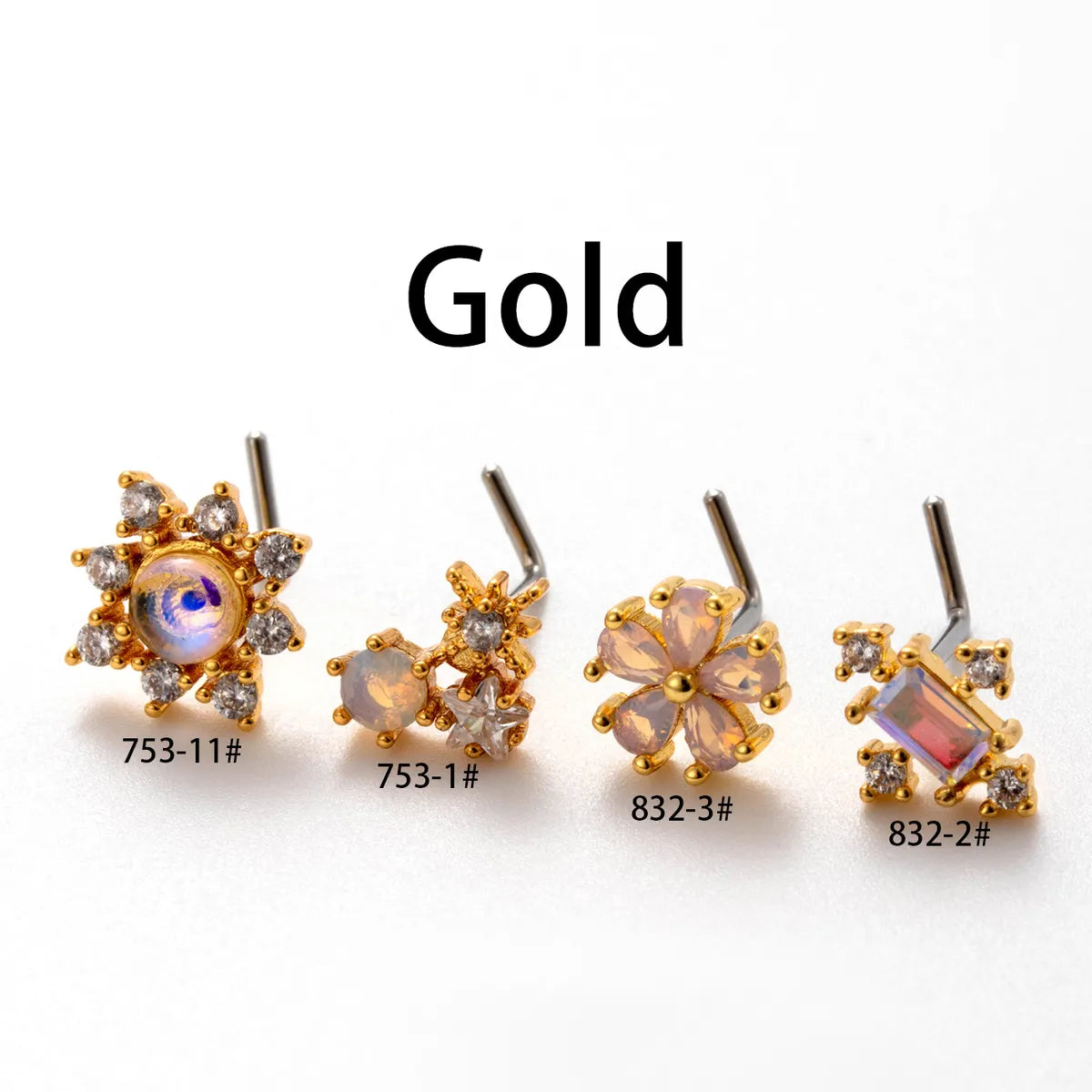 1 Piece Nose Rings & Studs Casual Simple Style Flower 316L Stainless Steel  Copper Inlay Zircon Nose Rings & Studs