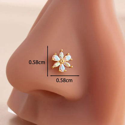 1 Piece Nose Rings & Studs Casual Simple Style Flower 316L Stainless Steel  Copper Inlay Zircon Nose Rings & Studs