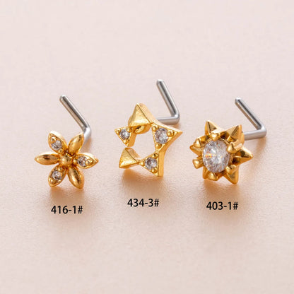 1 Piece Nose Rings & Studs Casual Simple Style Flower 316L Stainless Steel  Copper Inlay Zircon Nose Rings & Studs