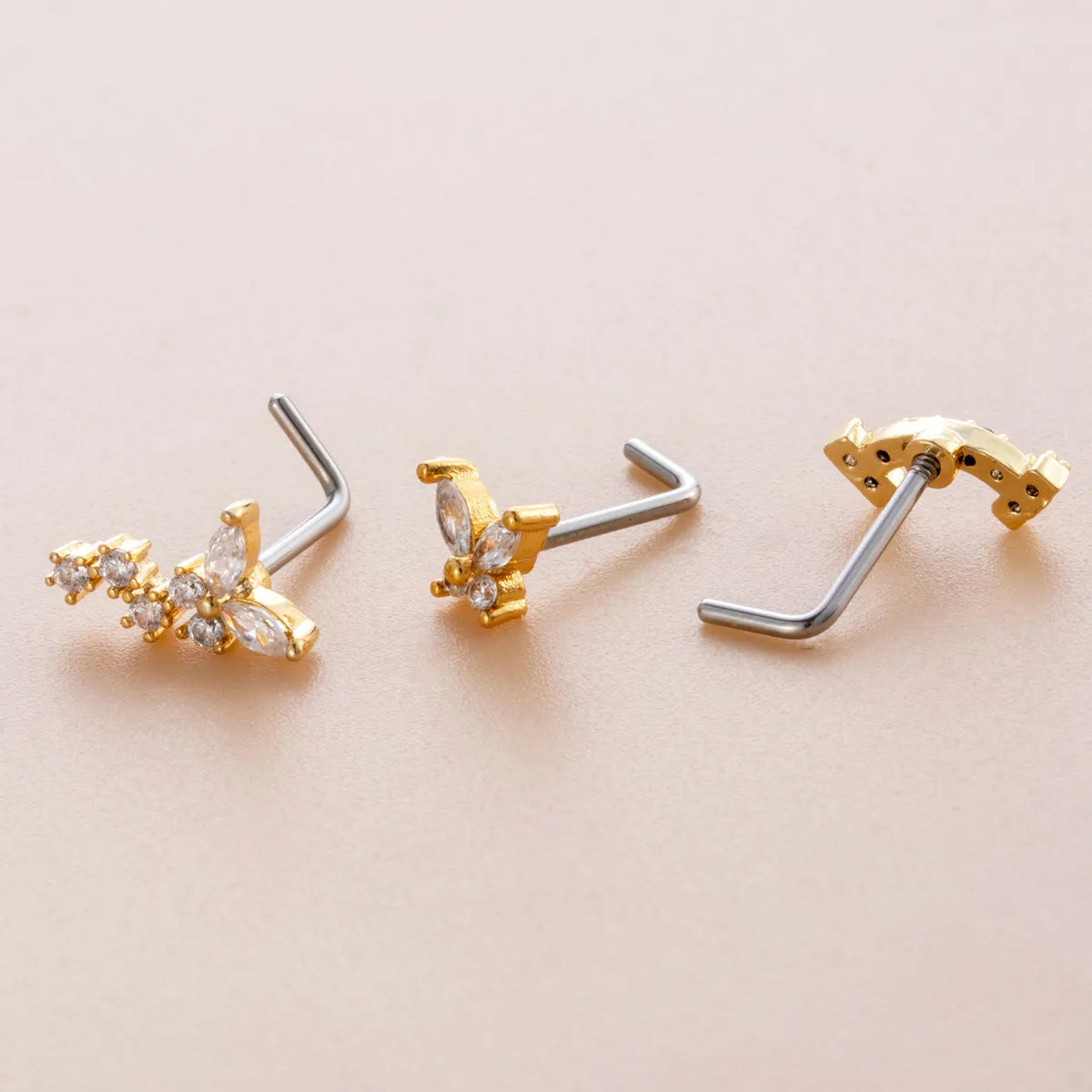 1 Piece Nose Rings & Studs Casual Sweet Korean Style Butterfly 316L Stainless Steel  Copper Inlay Zircon Nose Rings & Studs