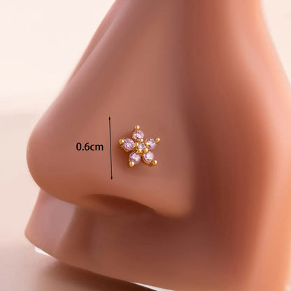 1 Piece Nose Rings & Studs Casual Sweet Korean Style Flower 316L Stainless Steel  Copper Inlay Zircon Nose Rings & Studs