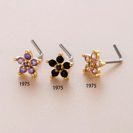 1 Piece Nose Rings & Studs Casual Sweet Korean Style Flower 316L Stainless Steel  Copper Inlay Zircon Nose Rings & Studs