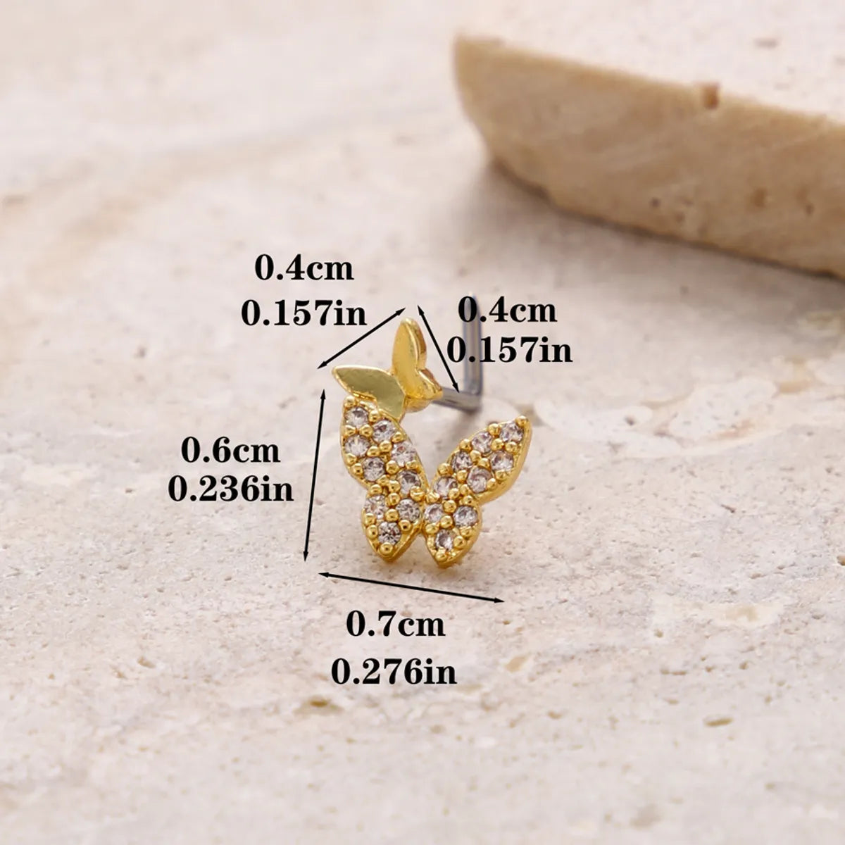 1 Piece Nose Rings & Studs Classic Style Cross Butterfly Copper Polishing Plating Zircon 18K Gold Plated Nose Rings & Studs