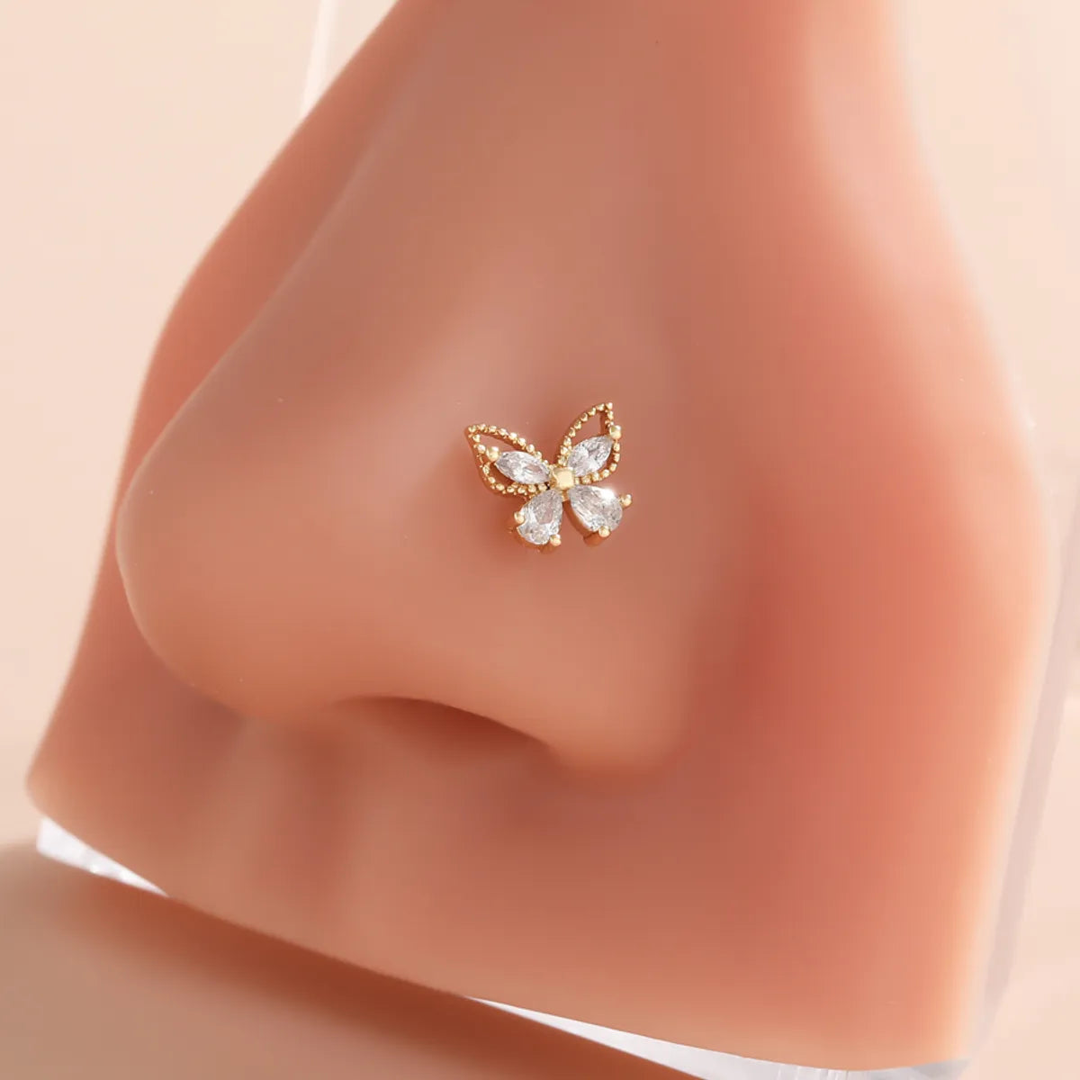 1 Piece Nose Rings & Studs Classic Style Cross Butterfly Copper Polishing Plating Zircon 18K Gold Plated Nose Rings & Studs