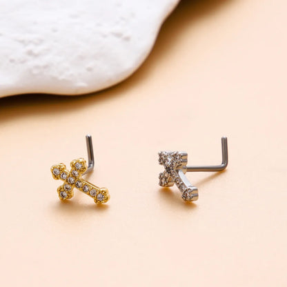 1 Piece Nose Rings & Studs Classic Style Cross Butterfly Copper Polishing Plating Zircon 18K Gold Plated Nose Rings & Studs