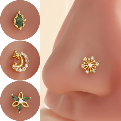 1 Piece Nose Rings & Studs Classic Style Geometric Moon Copper Polishing Plating Zircon 18K Gold Plated Nose Rings & Studs