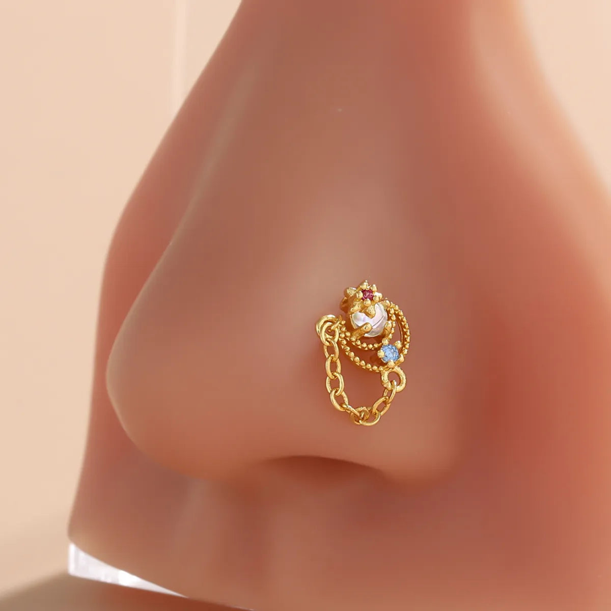 1 Piece Nose Rings & Studs Classic Style Geometric Moon Copper Polishing Plating Zircon 18K Gold Plated Nose Rings & Studs