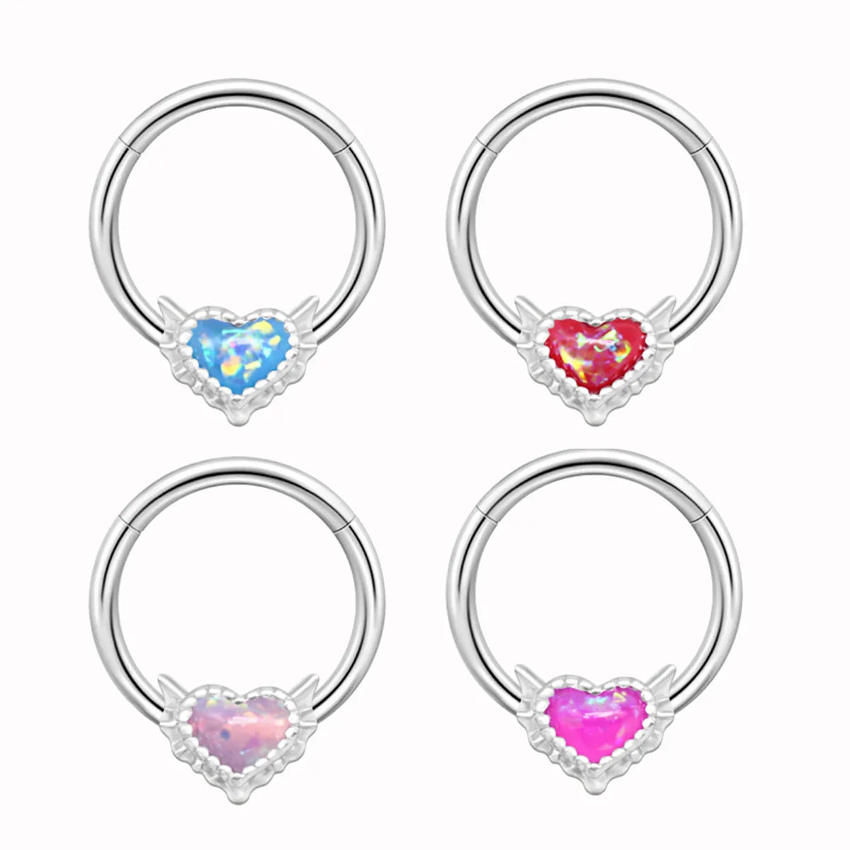 1 Piece Nose Rings & Studs Cute Sweet Heart Shape Stainless Steel Plating Inlay Opal Nose Ring