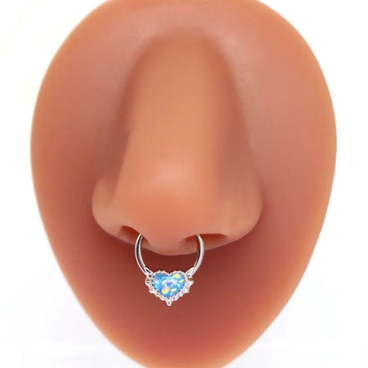 1 Piece Nose Rings & Studs Cute Sweet Heart Shape Stainless Steel Plating Inlay Opal Nose Ring