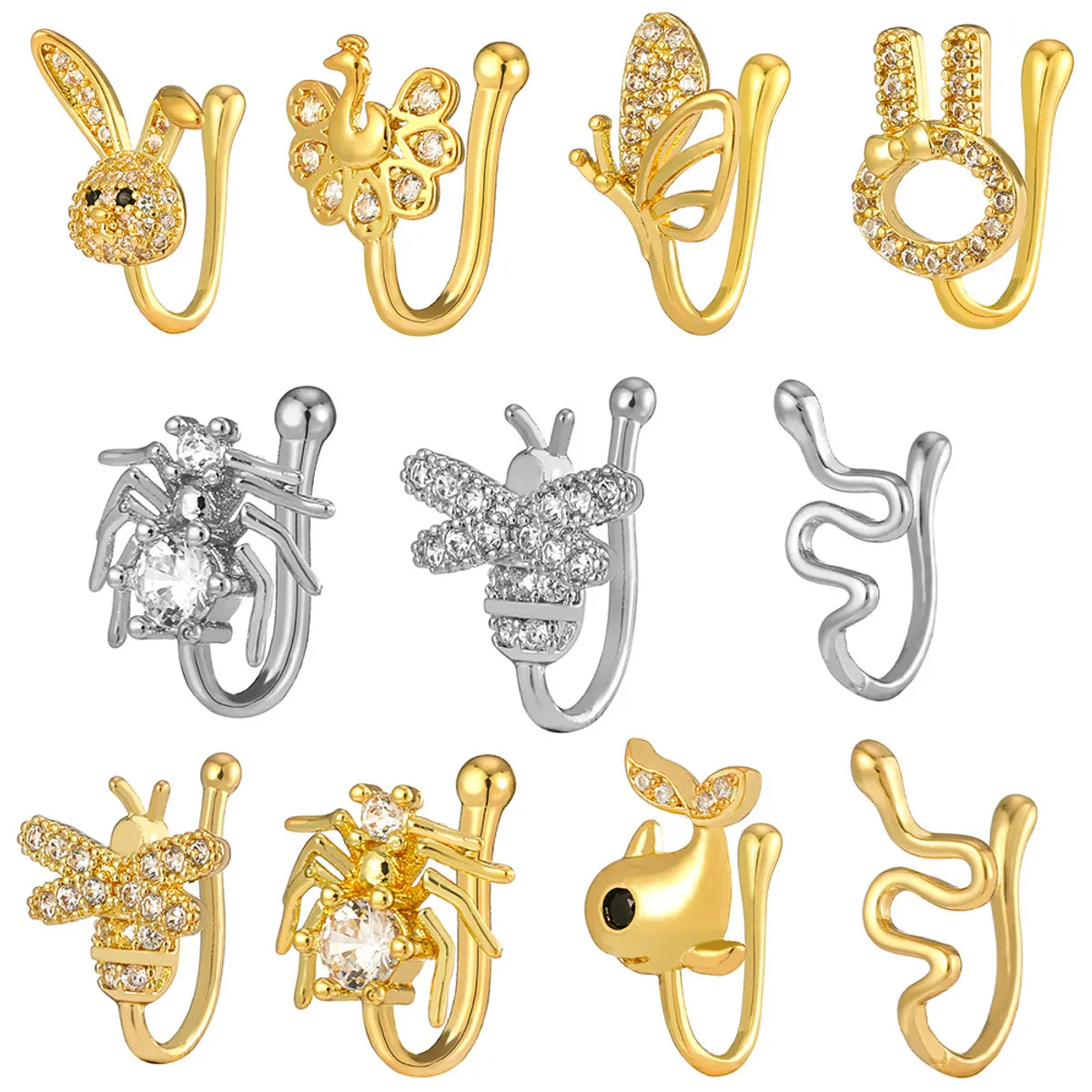 1 Piece Nose Rings & Studs Elegant Rabbit Snake Butterfly Copper Plating Nose Ring