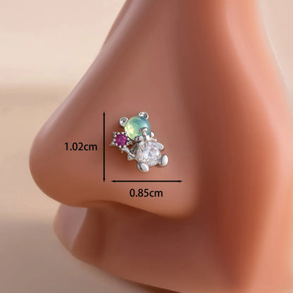 1 Piece Nose Rings & Studs French Style Korean Style Bear 316L Stainless Steel  Copper Inlay Zircon Nose Rings & Studs