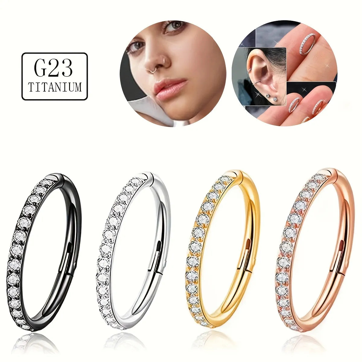 1 Piece Nose Rings & Studs Hip-Hop Punk Solid Color Titanium Alloy Inlay Zircon 18K Gold Plated Ear Cartilage Rings & Studs