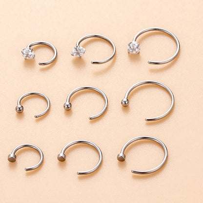 1 Piece Nose Rings & Studs Hip-Hop Solid Color Stainless Steel Inlay Zircon Nose Rings & Studs