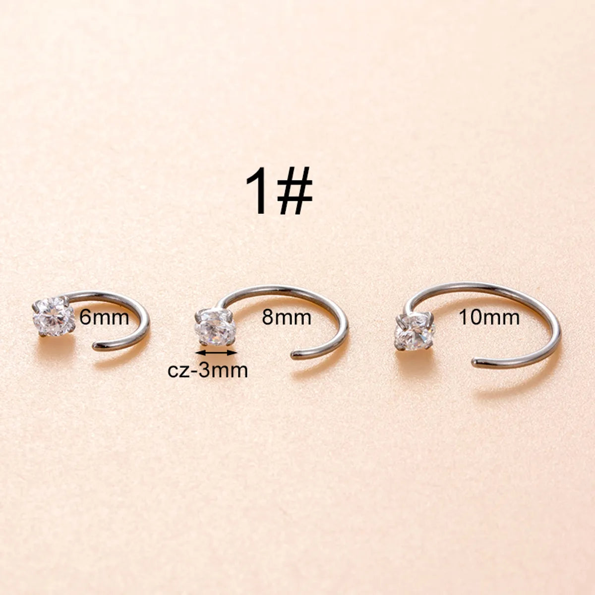 1 Piece Nose Rings & Studs Hip-Hop Solid Color Stainless Steel Inlay Zircon Nose Rings & Studs