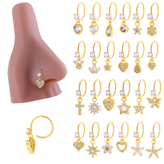 1 Piece Nose Rings & Studs IG Style French Style Simple Style Star Heart Shape Flower Copper Inlay Zircon Nose Rings & Studs