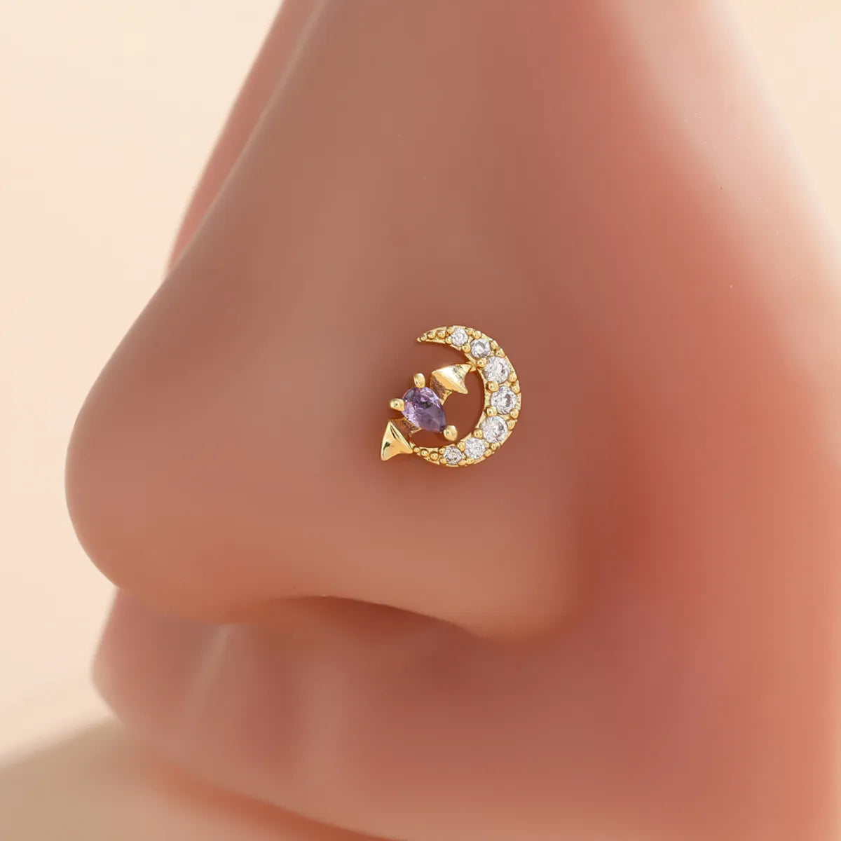 1 Piece Nose Rings & Studs Luxurious Classic Style Heart Shape Butterfly Copper Polishing Plating Zircon 18K Gold Plated Nose Rings & Studs