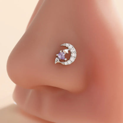 1 Piece Nose Rings & Studs Luxurious Classic Style Heart Shape Butterfly Copper Polishing Plating Zircon 18K Gold Plated Nose Rings & Studs