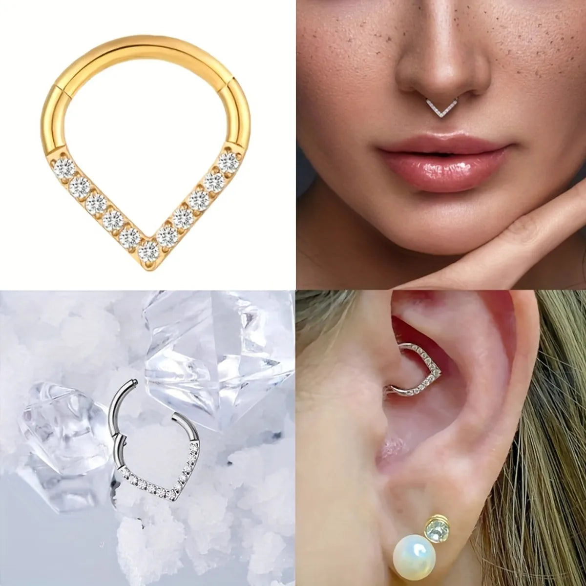 1 Piece Nose Rings & Studs Punk Simple Style Water Droplets 316L Stainless Steel  Inlay Carving Zircon 18K Gold Plated Ear Cartilage Rings & Studs Nose Rings & Studs