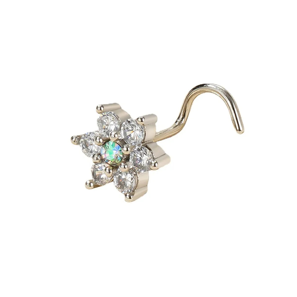 1 Piece Nose Rings & Studs Simple Style Classic Style Commute Flower 304 Stainless Steel Inlay Zircon Nose Rings & Studs