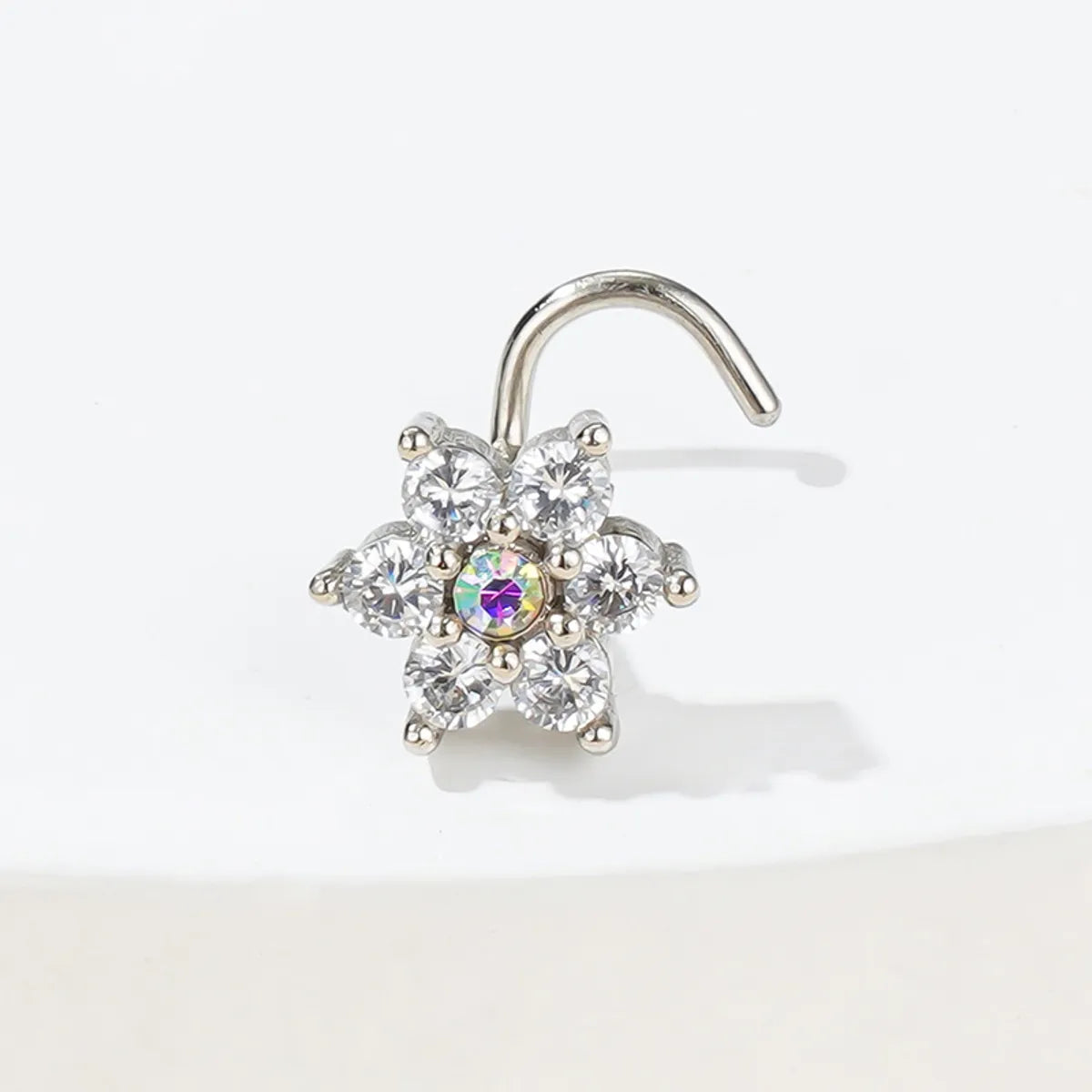 1 Piece Nose Rings & Studs Simple Style Classic Style Commute Flower 304 Stainless Steel Inlay Zircon Nose Rings & Studs