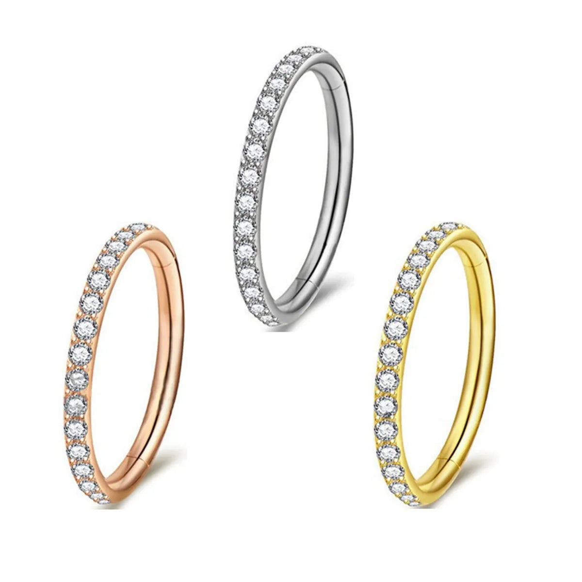 1 Piece Nose Rings & Studs Simple Style Classic Style Commute Round 316L Stainless Steel  Plating Inlay Zircon Nose Ring