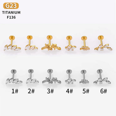 1 Piece Nose Rings & Studs Simple Style Classic Style Leaf Titanium Alloy Polishing Flowers Zircon 18K Gold Plated Ear Cartilage Rings & Studs