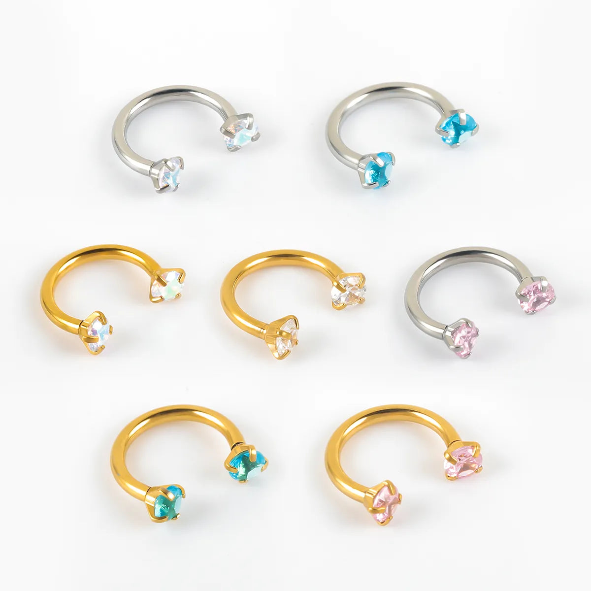 1 Piece Nose Rings & Studs Simple Style Classic Style Shiny C Shape 302 Stainless Steel Inlay Zircon Nose Rings & Studs