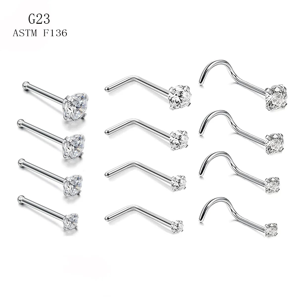 1 Piece Nose Rings & Studs Simple Style Geometric Pure Titanium Inlay Zircon Nose Studs