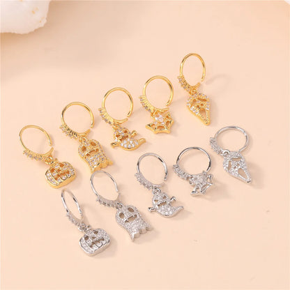 1 Piece Nose Rings & Studs Simple Style Pumpkin Skull Copper Plating Zircon Nose Rings & Studs