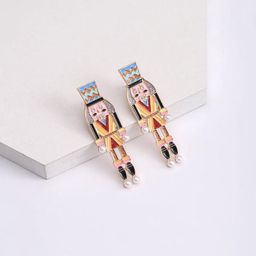 1 Piece Novelty Streetwear Human Cartoon Character Enamel Inlay Alloy Artificial Gemstones Drop Earrings