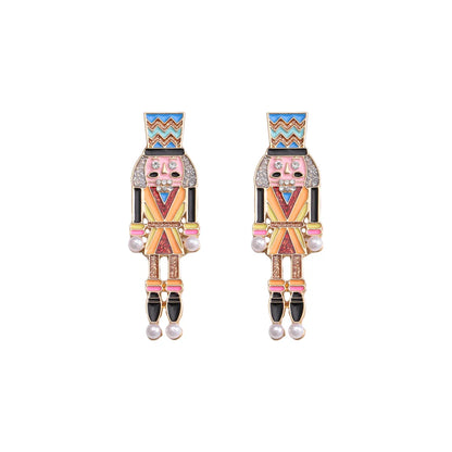 1 Piece Novelty Streetwear Human Cartoon Character Enamel Inlay Alloy Artificial Gemstones Drop Earrings