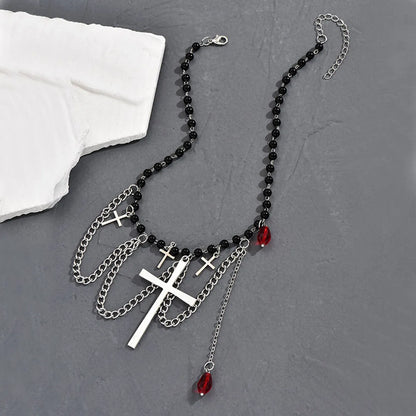 1 Piece Original Design Cross Artificial Crystal Alloy Beaded Plating Women's Choker