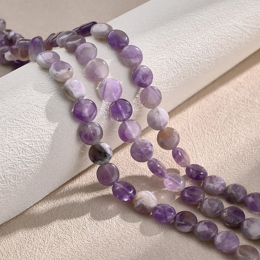 1 Strand/Package 10x5mm Hole 1~1.9mm Natural Stone Amethyst  Round Polished Beads