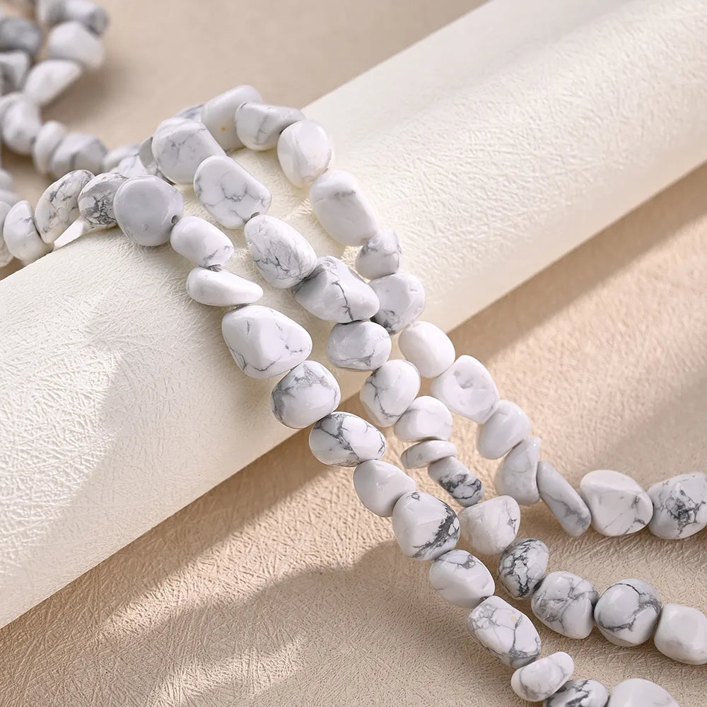 1 Strand/Package 12*8mm Hole 1~1.9mm Natural Stone Howlite Irregular Marble Ink Painting Polished Beads