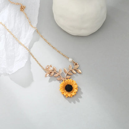 1 Piece Pastoral Sunflower Alloy Plating Artificial Pearls Women'S Necklace