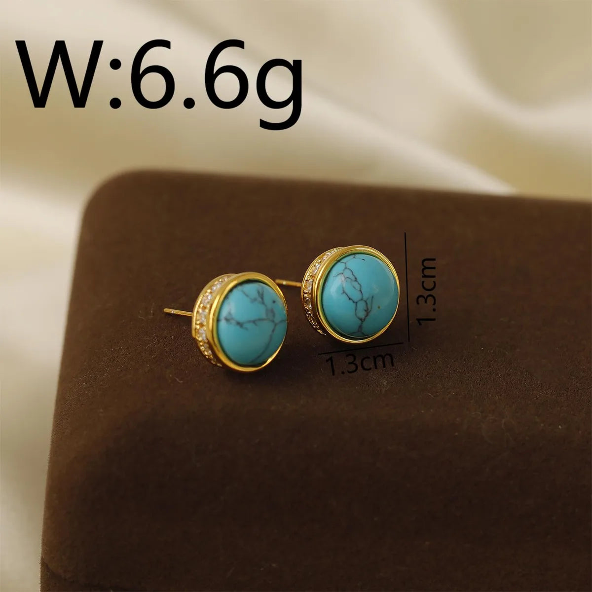 1 Piece Preppy Style Artistic Commute Round Plating Copper Malachite Zircon 18K Gold Plated Ear Studs