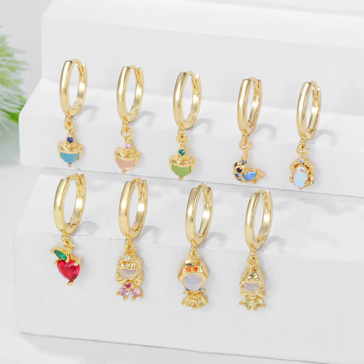 1 Piece Princess Cute Human Animal Plating Inlay Brass Zircon 18k Gold Plated Drop Earrings