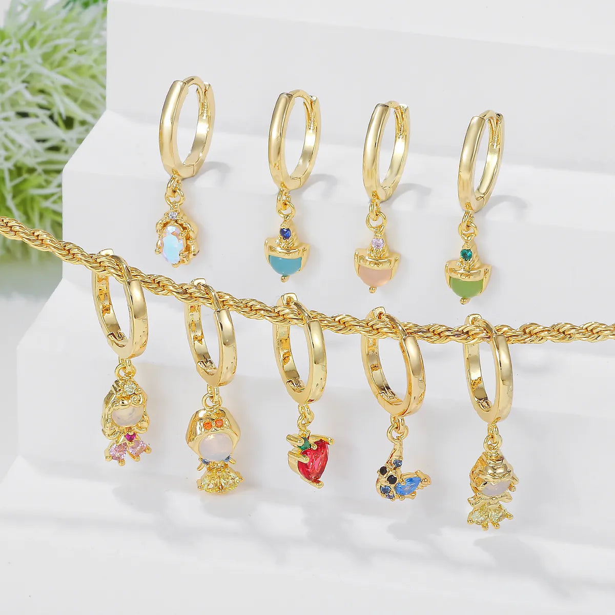 1 Piece Princess Cute Human Animal Plating Inlay Brass Zircon 18k Gold Plated Drop Earrings