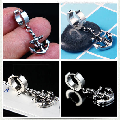 1 Piece Punk Anchor Plating Stainless Steel Earrings