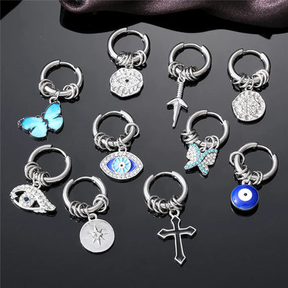 1 Piece Punk Cross Butterfly Stainless Steel Enamel Plating Inlay Zircon Drop Earrings