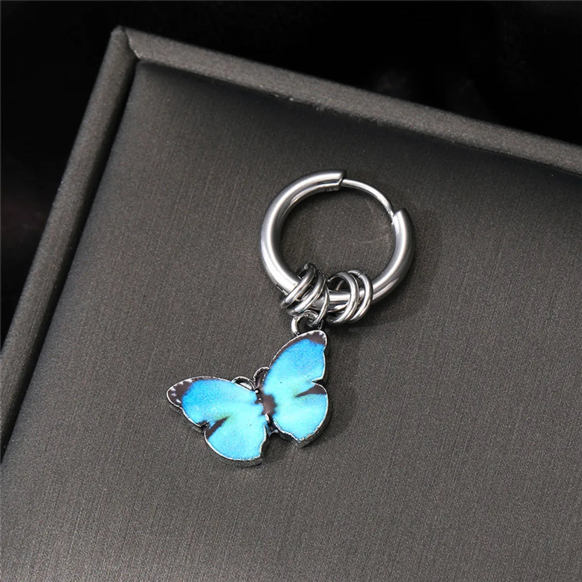 1 Piece Punk Cross Butterfly Stainless Steel Enamel Plating Inlay Zircon Drop Earrings