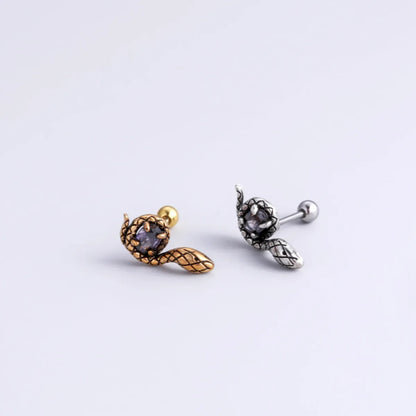 1 Piece Punk Flower Snake Skull Stainless Steel Copper Inlaid Zircon Ear Studs