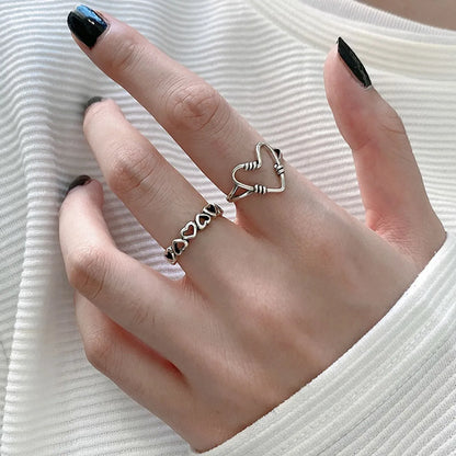 1 Piece Punk Heart Shape Sterling Silver Polishing Open Ring