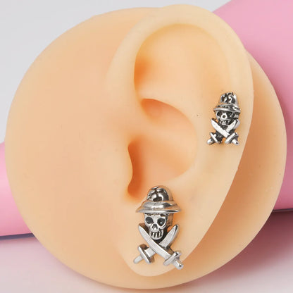 1 Piece Punk Skull Stainless Steel Ear Studs