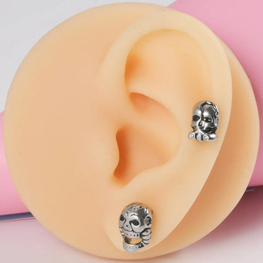 1 Piece Punk Skull Stainless Steel Ear Studs