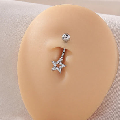 1 Piece Punk Star Flower Copper Inlay Zircon Belly Ring