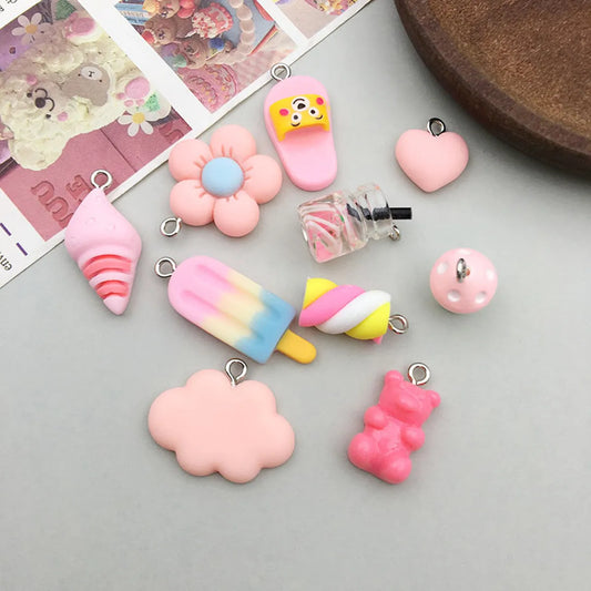 10 Models Per Model 1, 10/Pack Resin Ice Cream Bear Flower Pendant