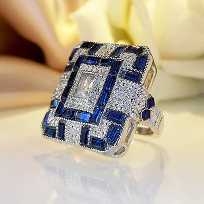 1 Piece Retro Color Block Square Alloy Plating Inlay Rhinestones Silver Plated Women'S Rings