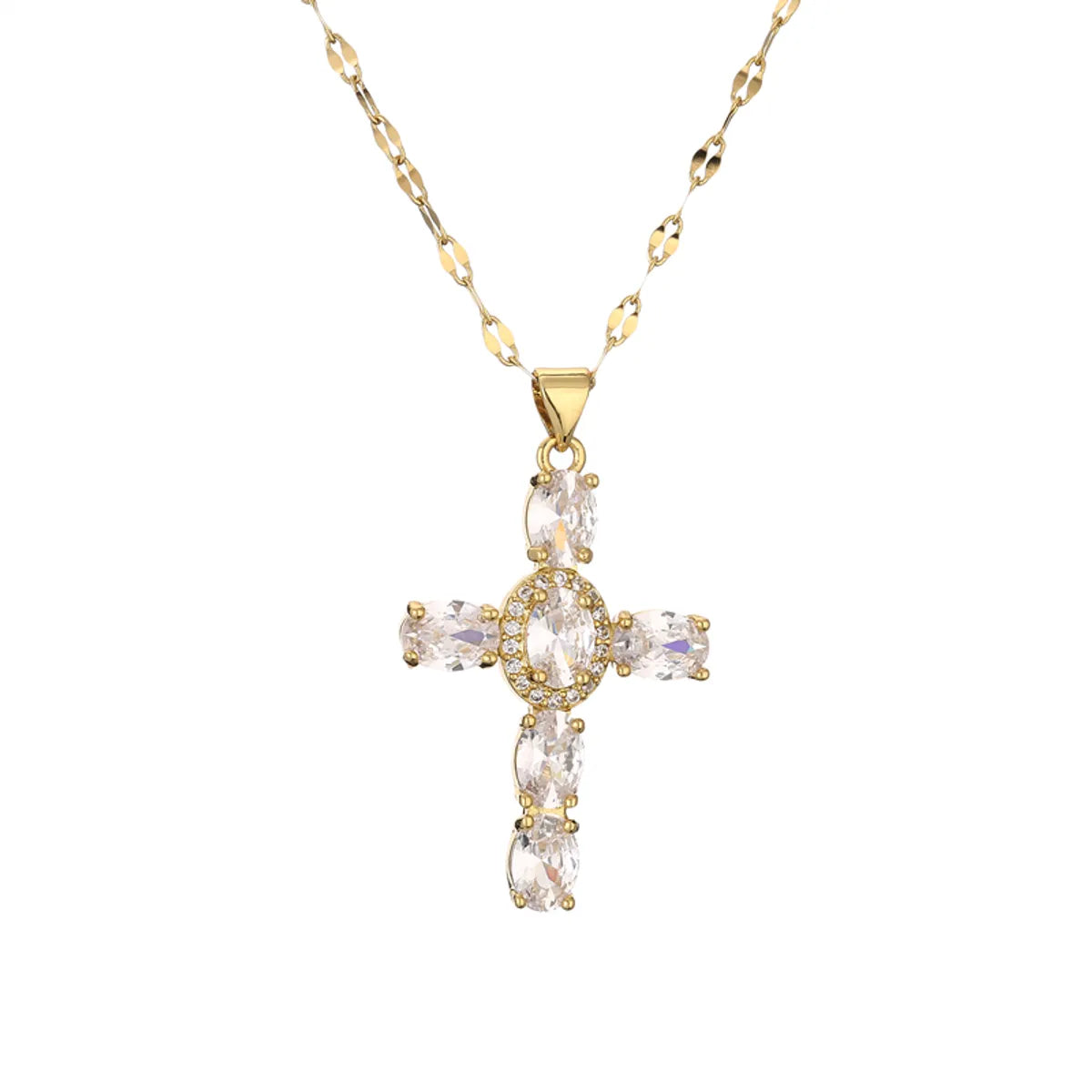 1 Piece Retro Cross Copper Plating Inlay Zircon Pendant Necklace