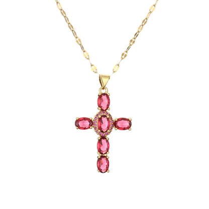 1 Piece Retro Cross Copper Plating Inlay Zircon Pendant Necklace